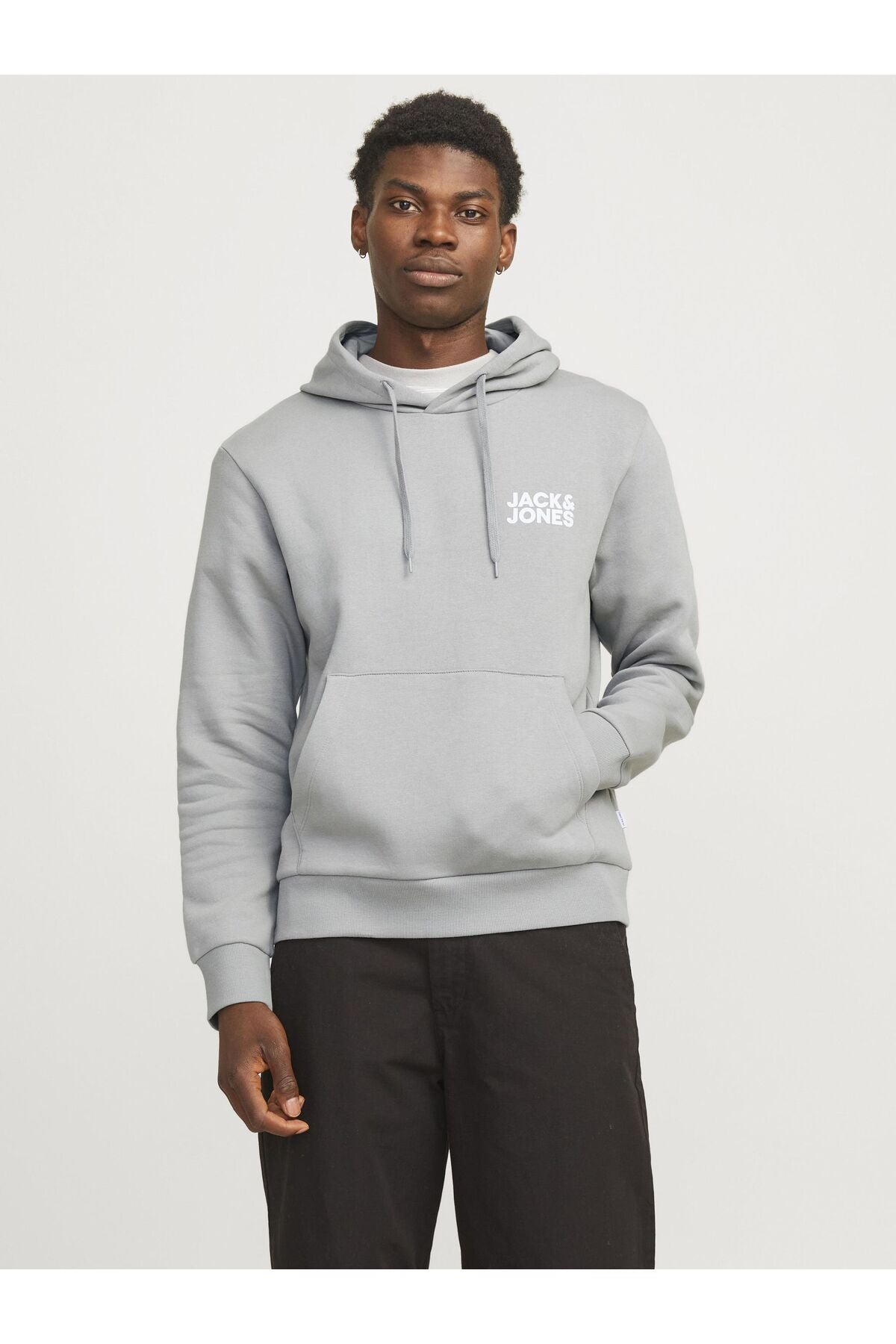 Jack & Jones Corp Logo Erkek Kapüşonlu Sweatshirt 12152840 - Gri