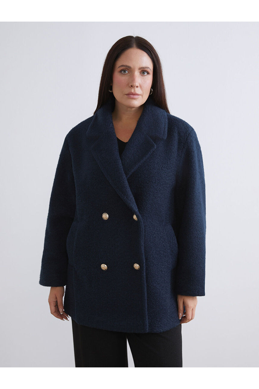 LC Waikiki Kadın Oversize Kruvaze Kaban - Koyu Lacivert