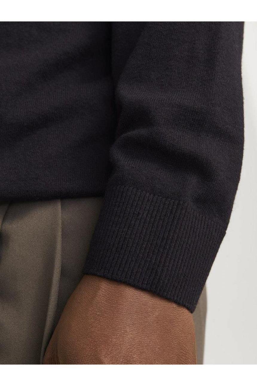 JACK&JONES JJEEMIL KNIT POLO HALF ZIP LS NOOS 12268210 - Siyah
