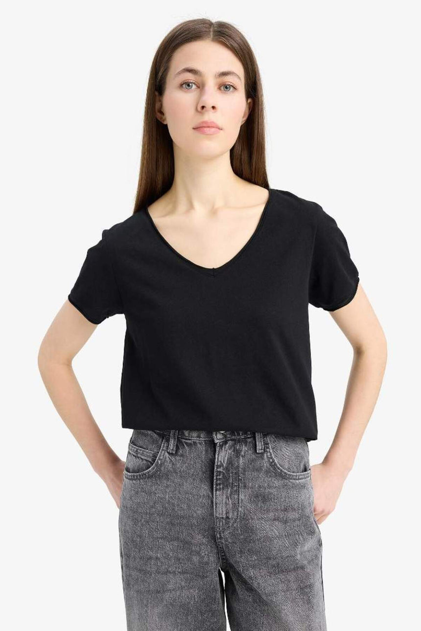 DeFacto K1507AZ Kadın T-Shirt - Siyah