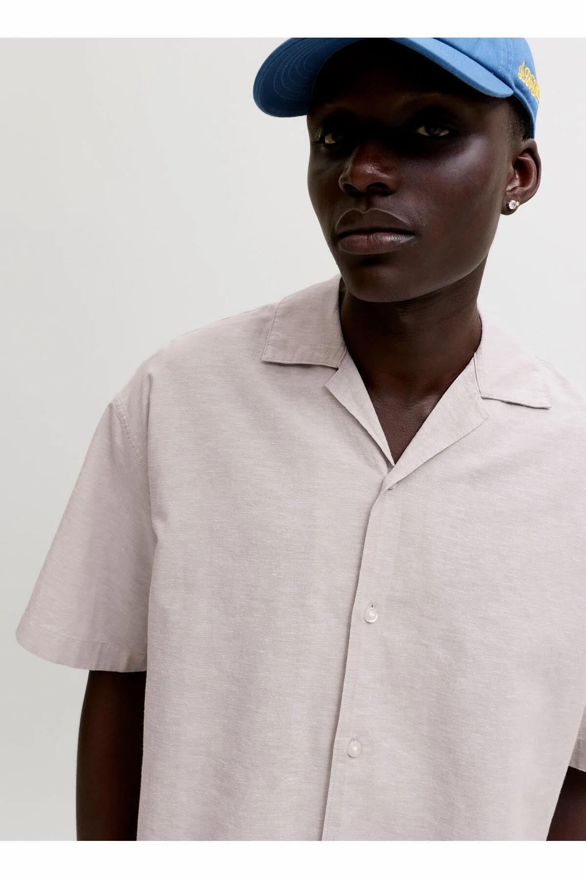 Jack & Jones Breeze Erkek Keten Karışımlı Kısa Kollu Gömlek 12288594 - Bej