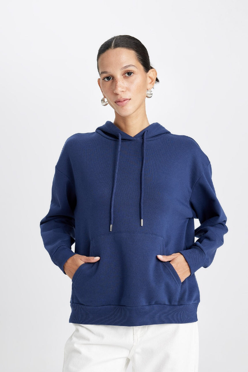 Defacto Kadın Sweat Shirt W1240Az - Koyu Lacivert