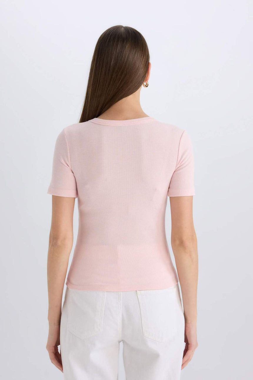 DeFacto Kadın Slim Fit Kısa Kollu T-Shirt C0097AX - Açık Pembe