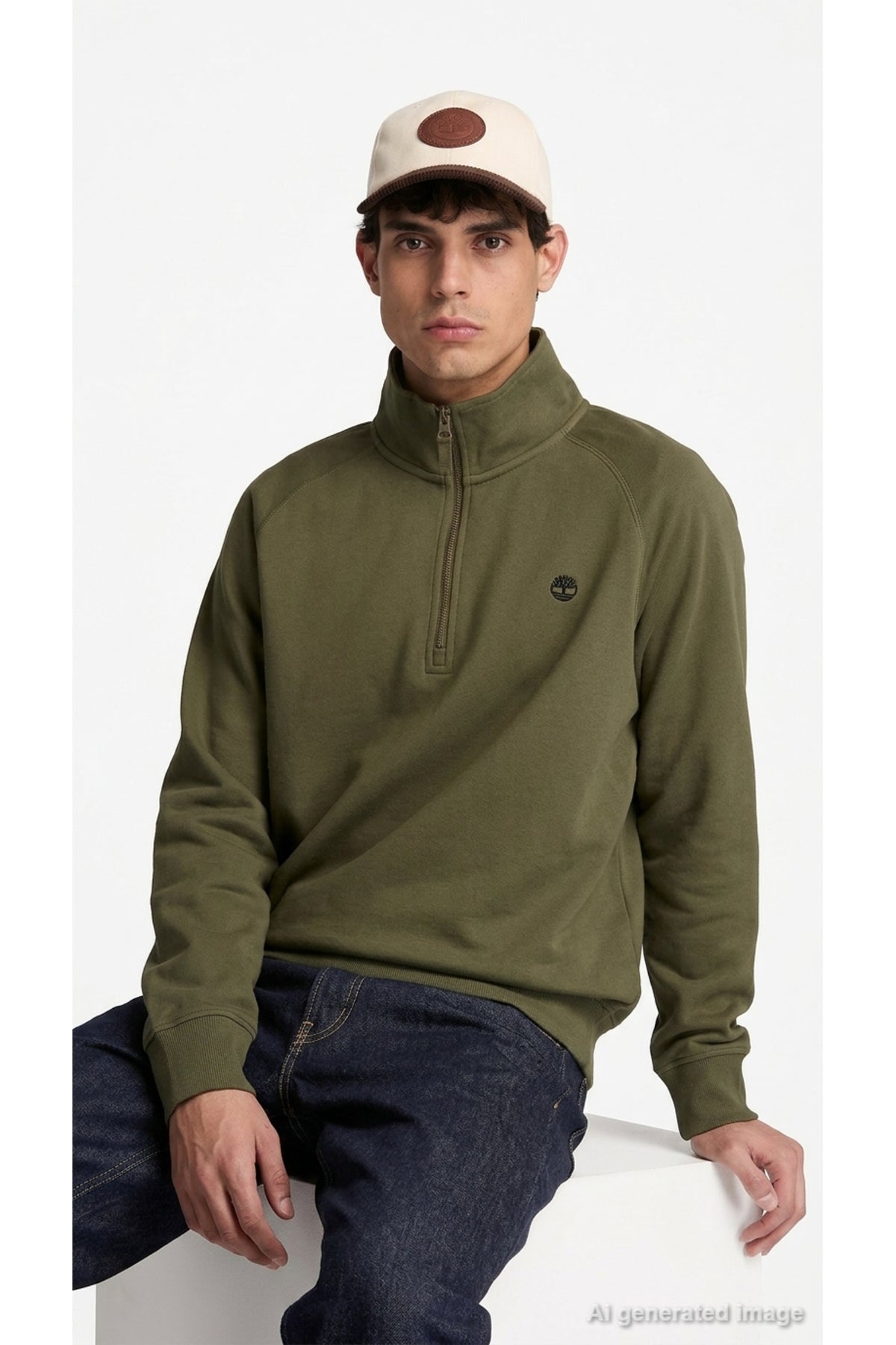 Timberland Erkek Exeter River Yarım Fermuarlı Sweatshirt TBC0YHB9AIE1 - Koyu Haki