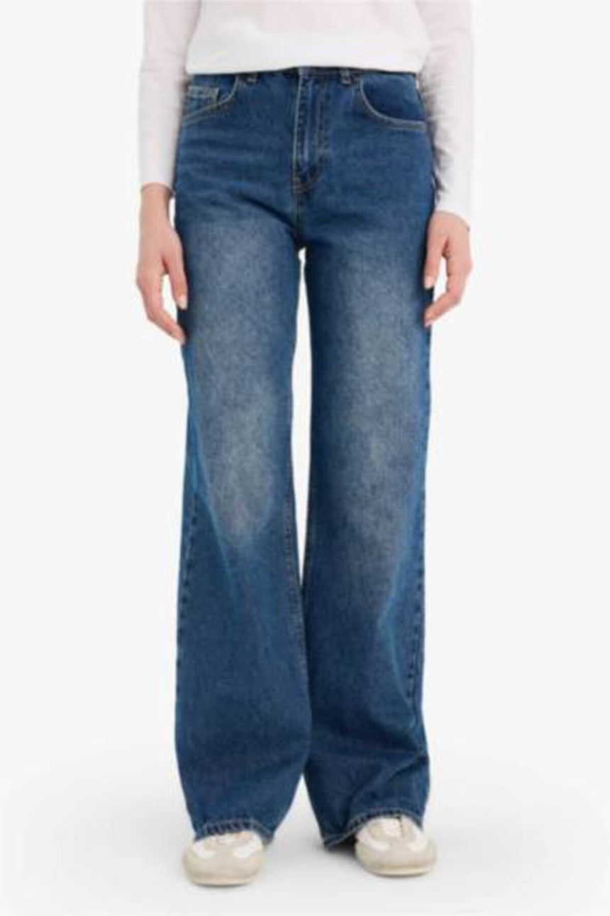 DeFacto Kadın Wide Leg Jean Pantolon G8848AX - Koyu Mavi