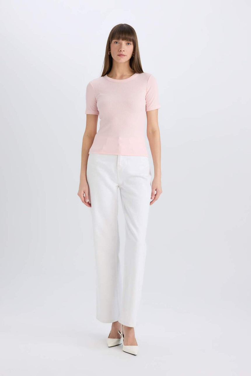 DeFacto Kadın Slim Fit Kısa Kollu T-Shirt C0097AX - Açık Pembe