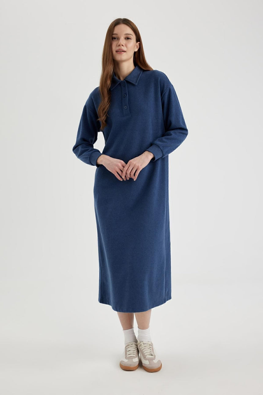 Defacto Kadın Long Sleeve Knitted Dress B7260AX - Mavi