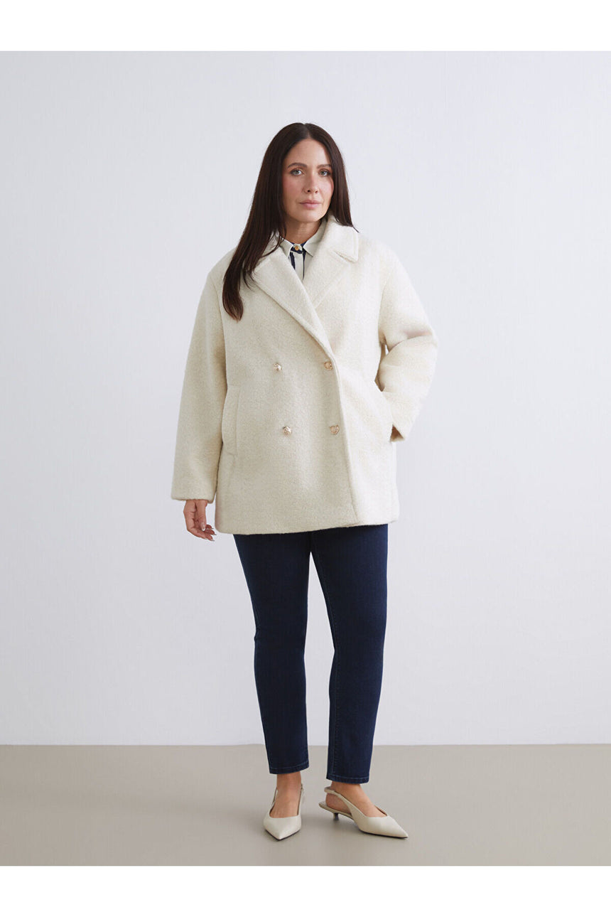 LC Waikiki Kadın Oversize Kruvaze Kaban W5AP79D8 - Ekru