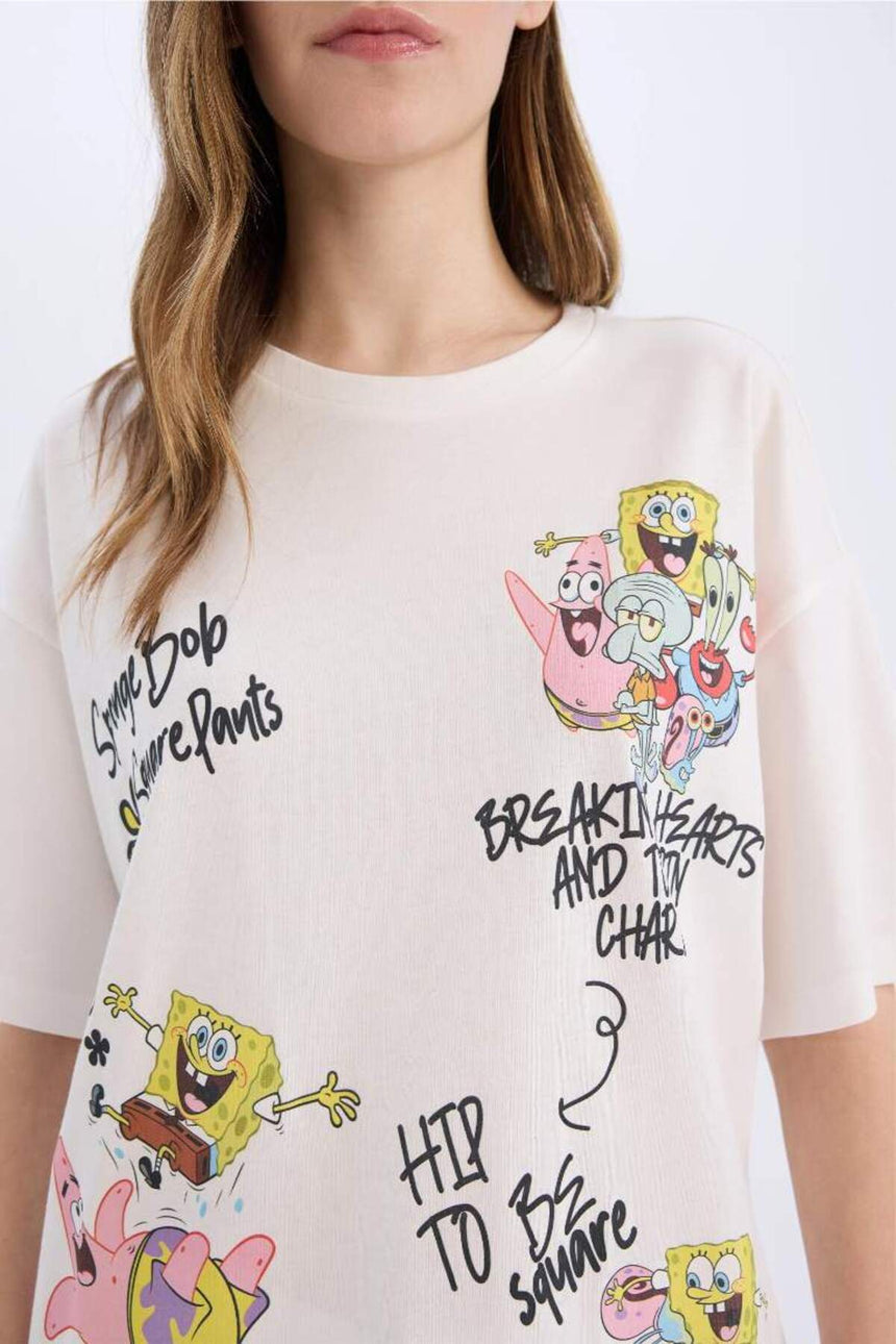 DeFacto Kadın Oversize Kısa Kollu T-Shirt D9124AX - Kırık Beyaz