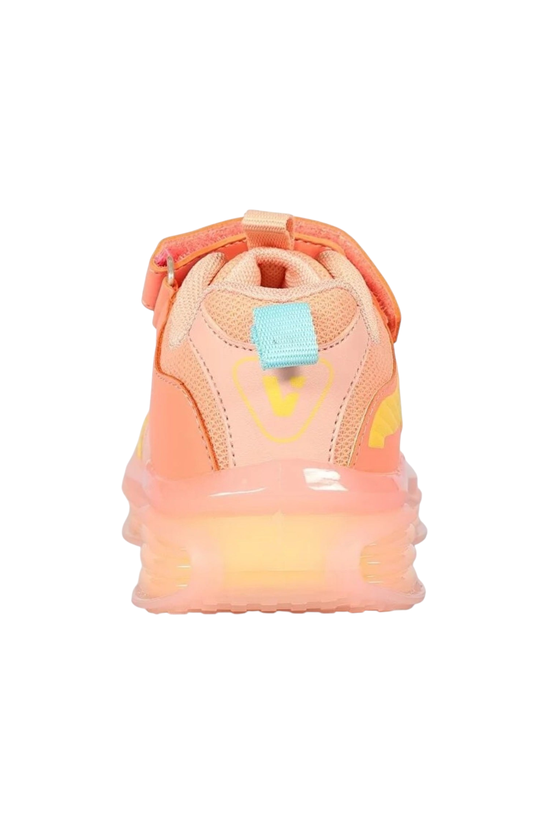 Sporline Vicco pudra pembe çocuk sneaker, arkadan görünüm, tekstil ve PVC detaylı ışıklı taban tasarımı