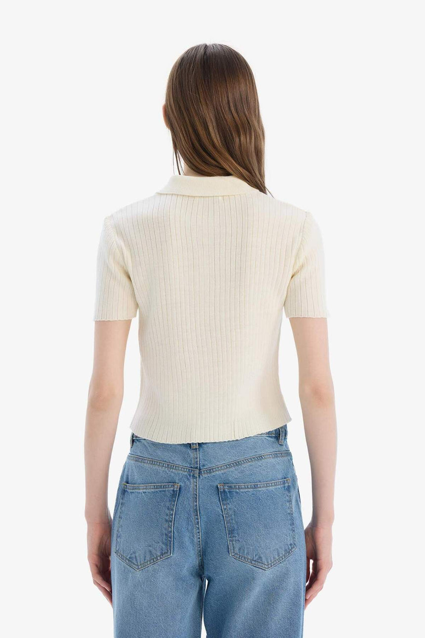 DeFacto N9752AZ Kadın Polo Yaka T-Shirt - Ekru