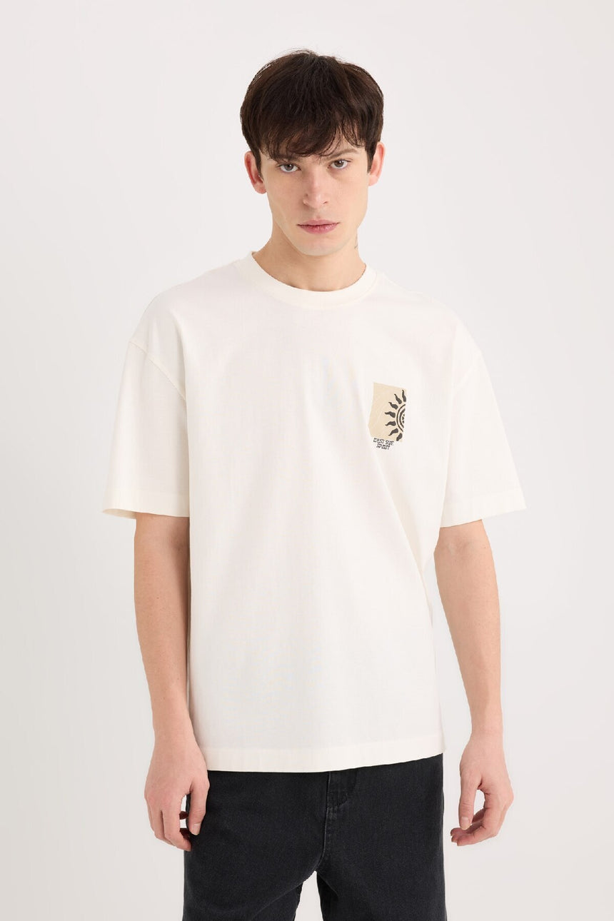 DeFacto Erkek Oversize T-Shirt B5813AX - Ekru