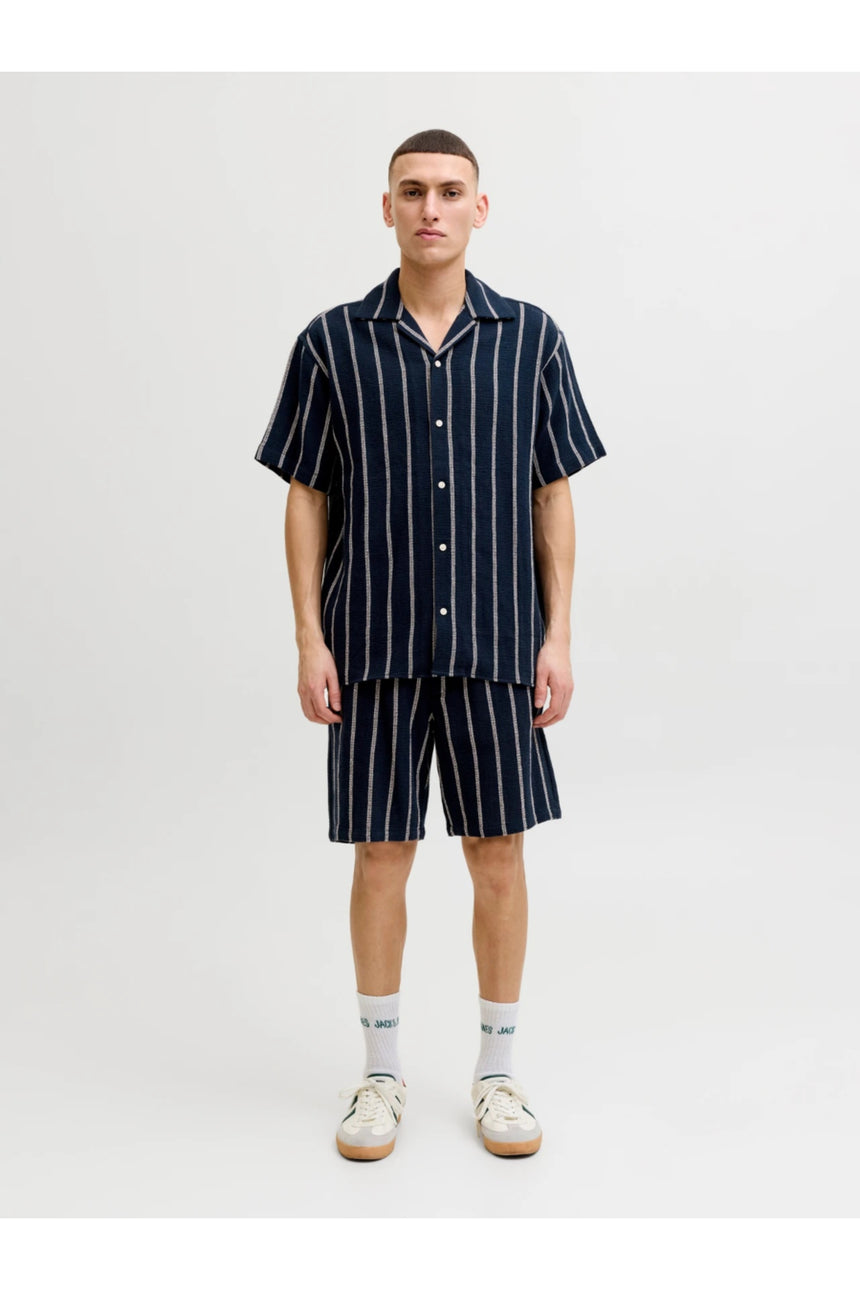 JACK&JONES JJECOBA STRIPE RESORT SHIRT SS SN 12271060 - Koyu Mavi
