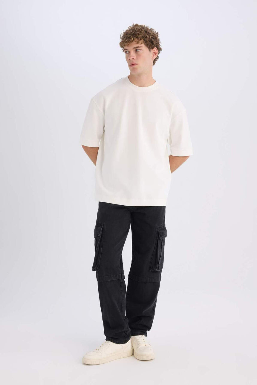 DeFacto B4844AX Erkek T-Shirt - Ekru