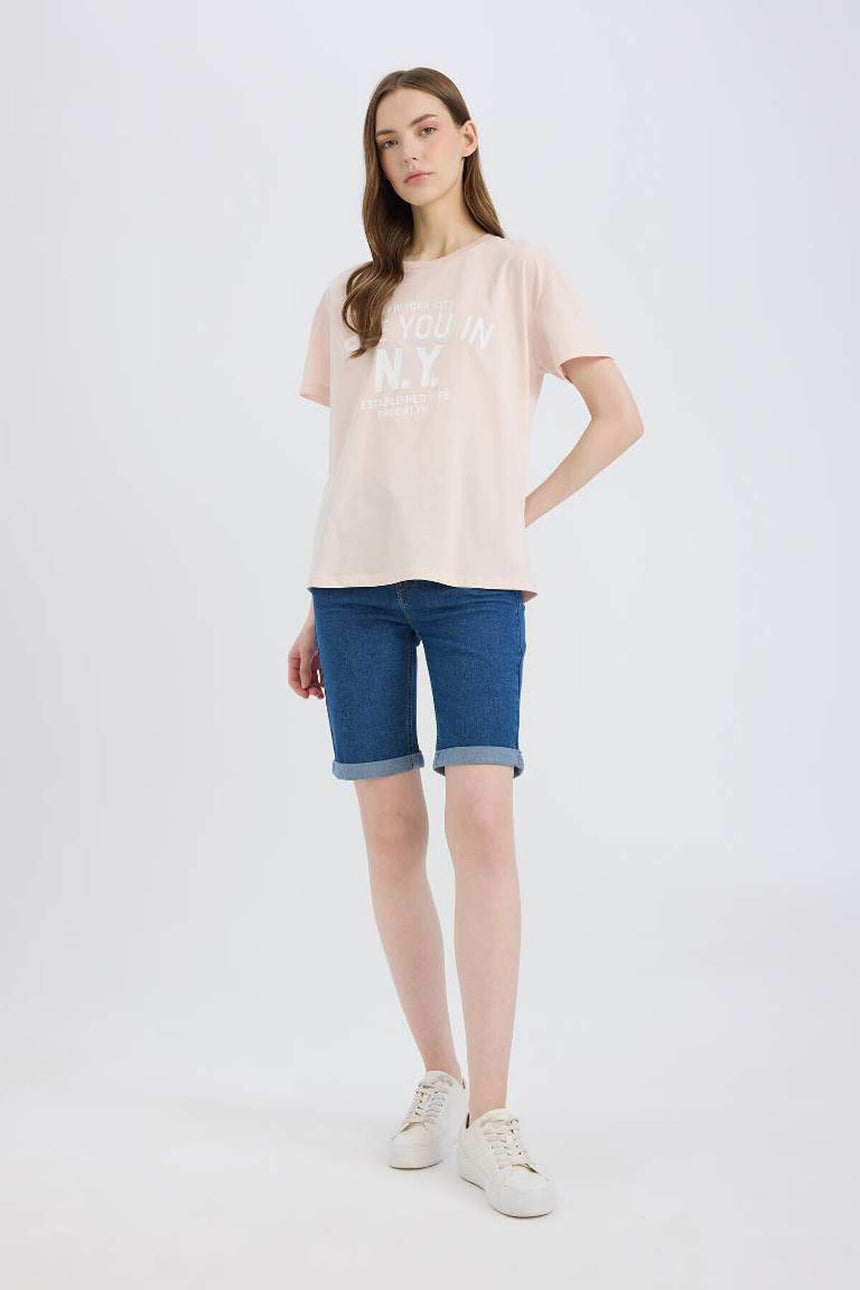 DeFacto Kadın Kısa Kollu T-Shirt E0720AX - Açık Pembe