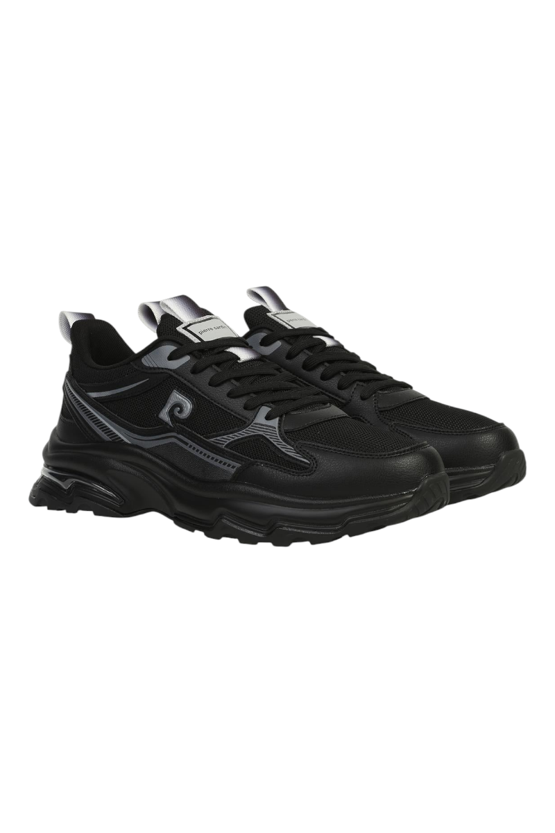 Sporline Pierre Cardin siyah suni deri erkek sneaker, modern tasarımlı günlük spor ayakkabı