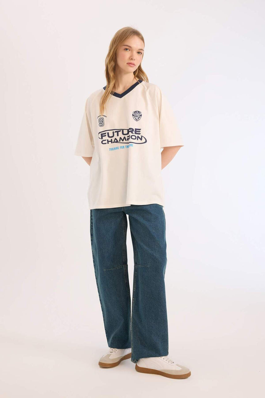 Defacto Kadın Short Sleeve T-Shirt E4621Ax - Kırık Beyaz