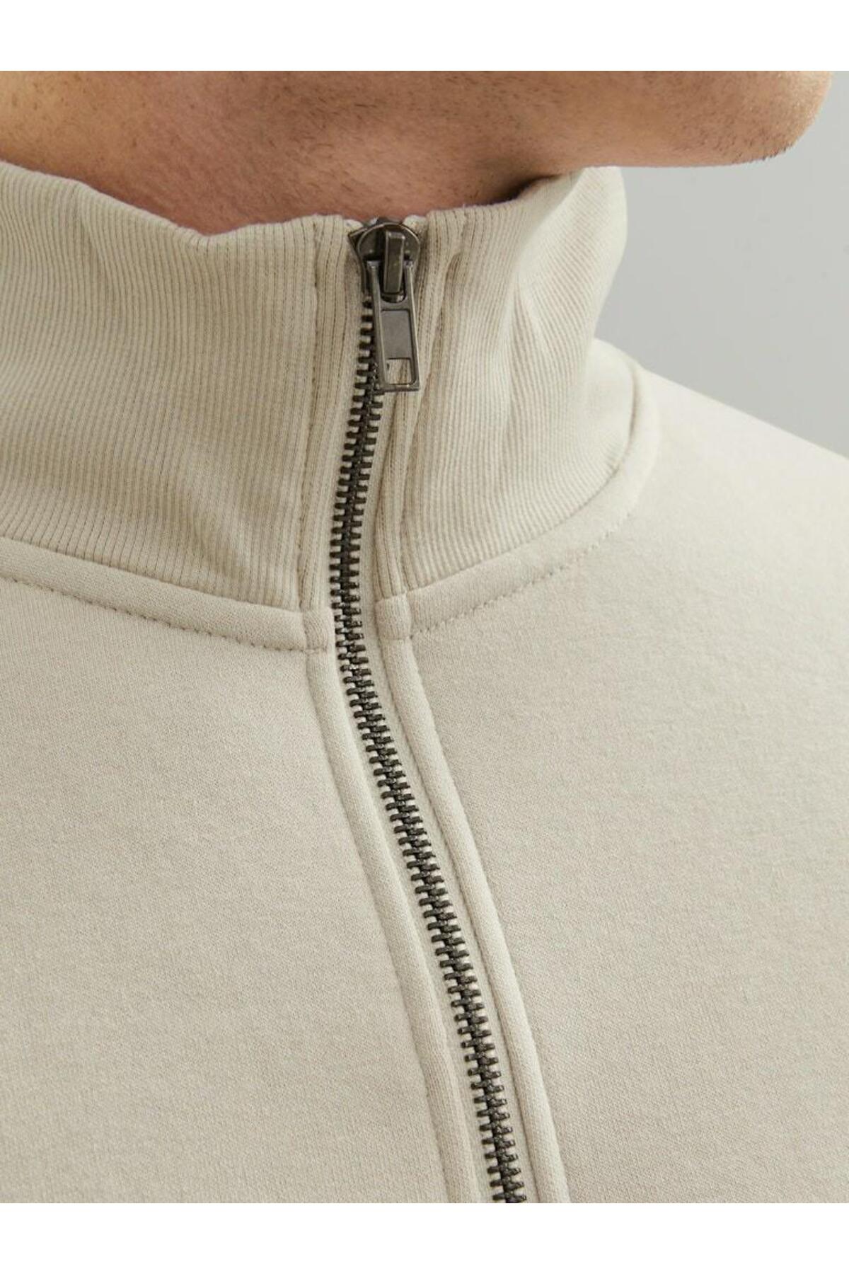 Jack & Jones Bradley Erkek Yarım Fermuarlı Sweatshirt 12250747 - Bej / Açık Gri