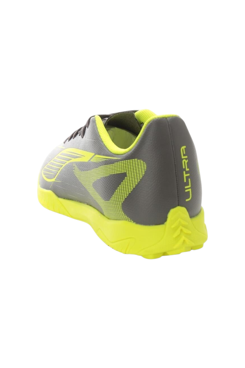 Sporline Puma Ultra 5 Play TT halı saha ayakkabısı, gri ve sarı renkli, topuk detaylı erkek spor ayakkabı