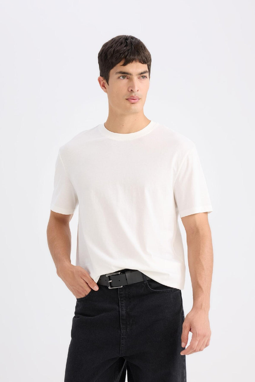 DeFacto V7699AZ Erkek T-Shirt - Kırık Beyaz