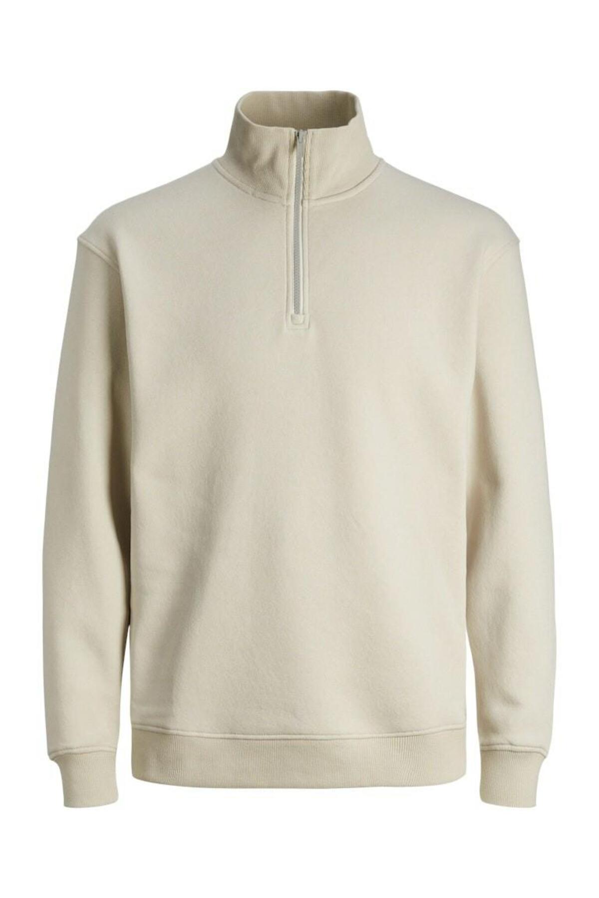 Jack & Jones Bradley Erkek Yarım Fermuarlı Sweatshirt 12250747 - Bej / Açık Gri