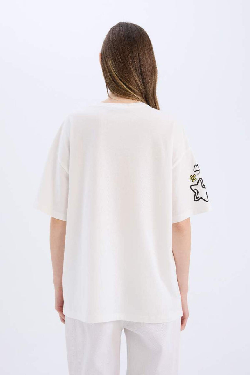 DeFacto Kadın Oversize Kısa Kollu T-Shirt D9124AX - Kırık Beyaz