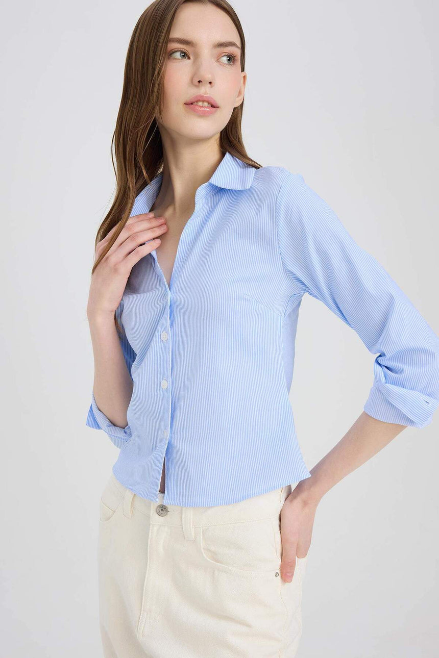 Defacto Kadın Long Sleeve Shirt D4013Ax - Mavi