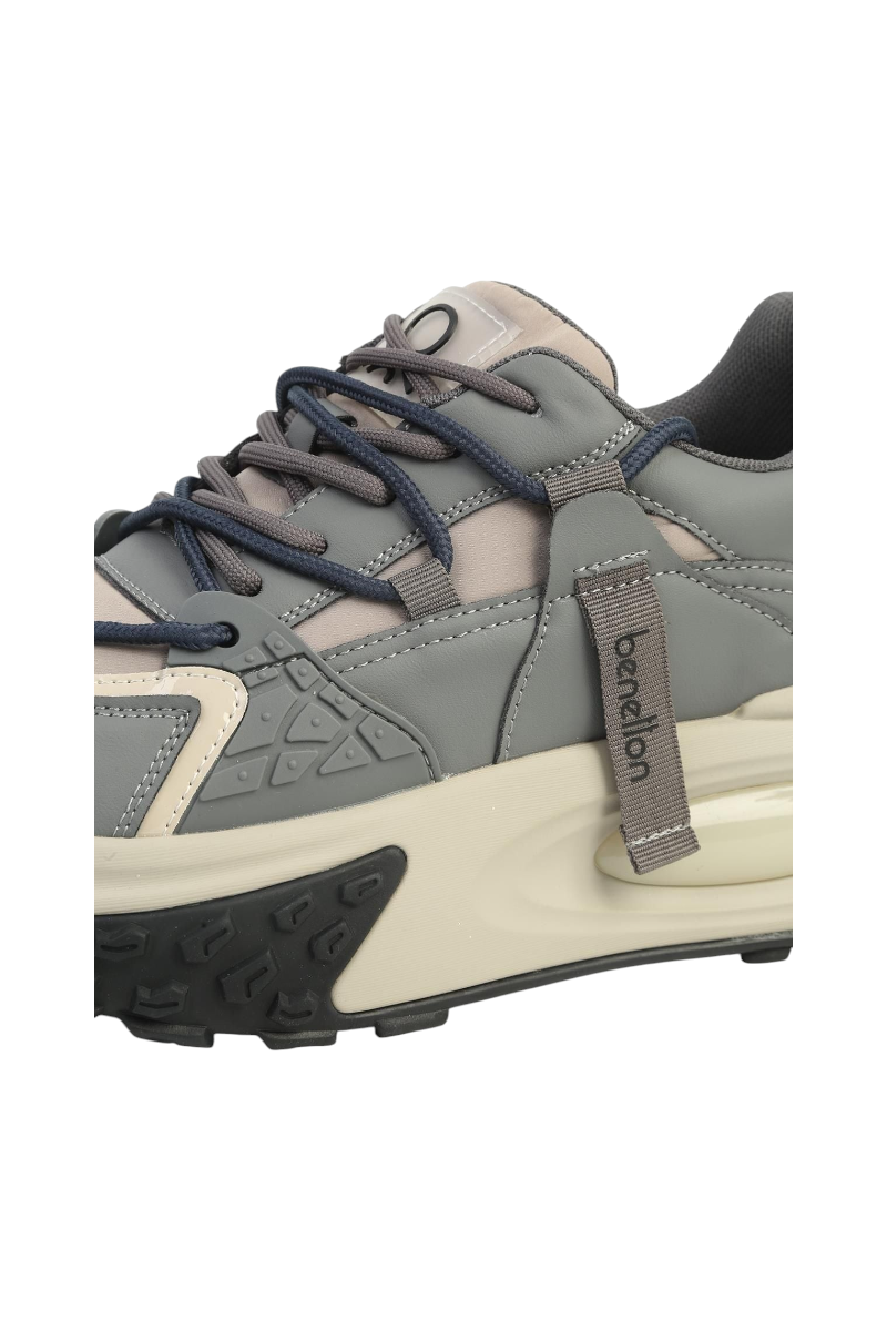 Sporline Benetton kadın füme suni deri sneaker, yan detaylı ve bağcıklı modern tasarım