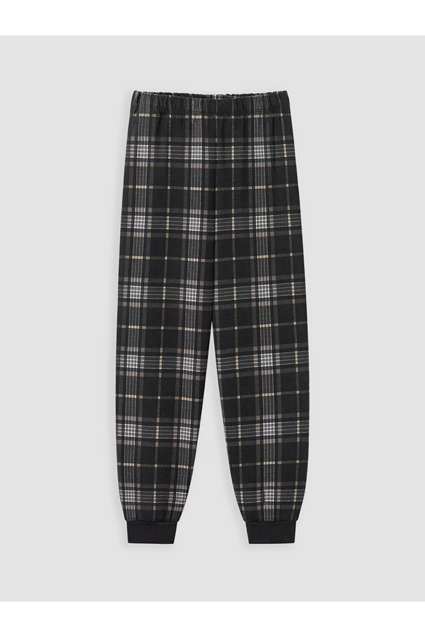 LC Waikiki Çocuk Ekose Detaylı Pijama Takımı W6P655B4 - Açık Gri