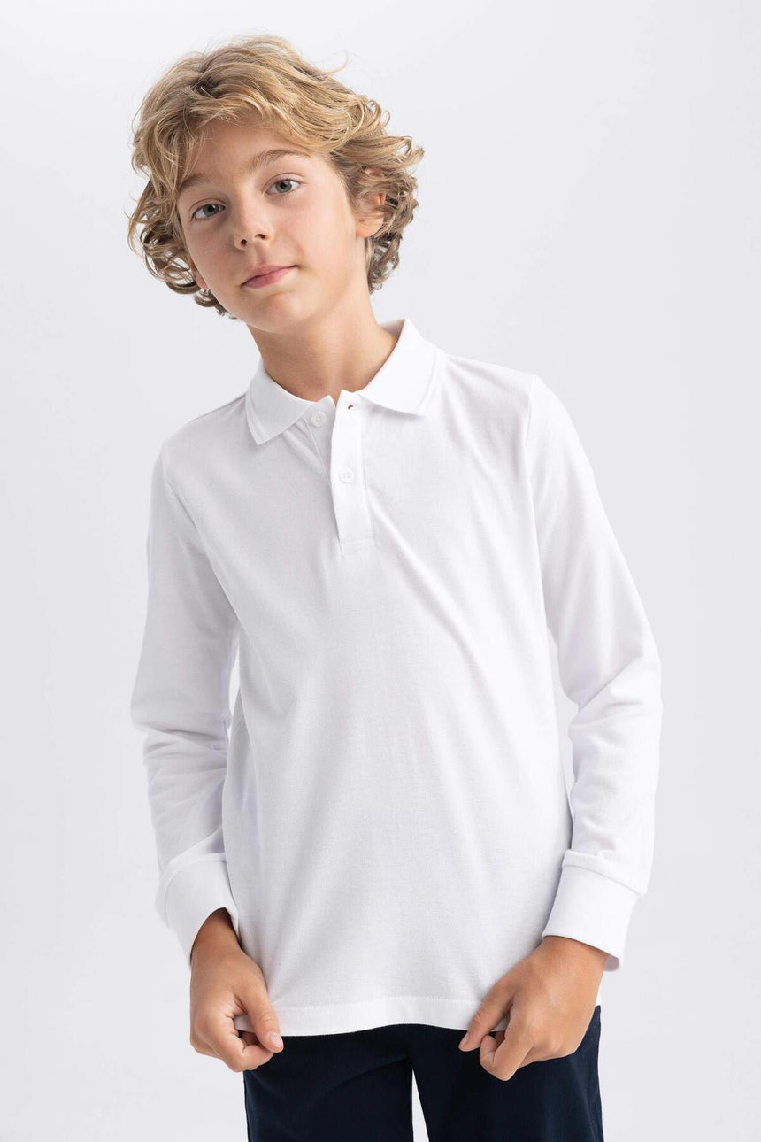 DeFacto L0288A6 Çocuk Polo Yaka T-Shirt - Beyaz