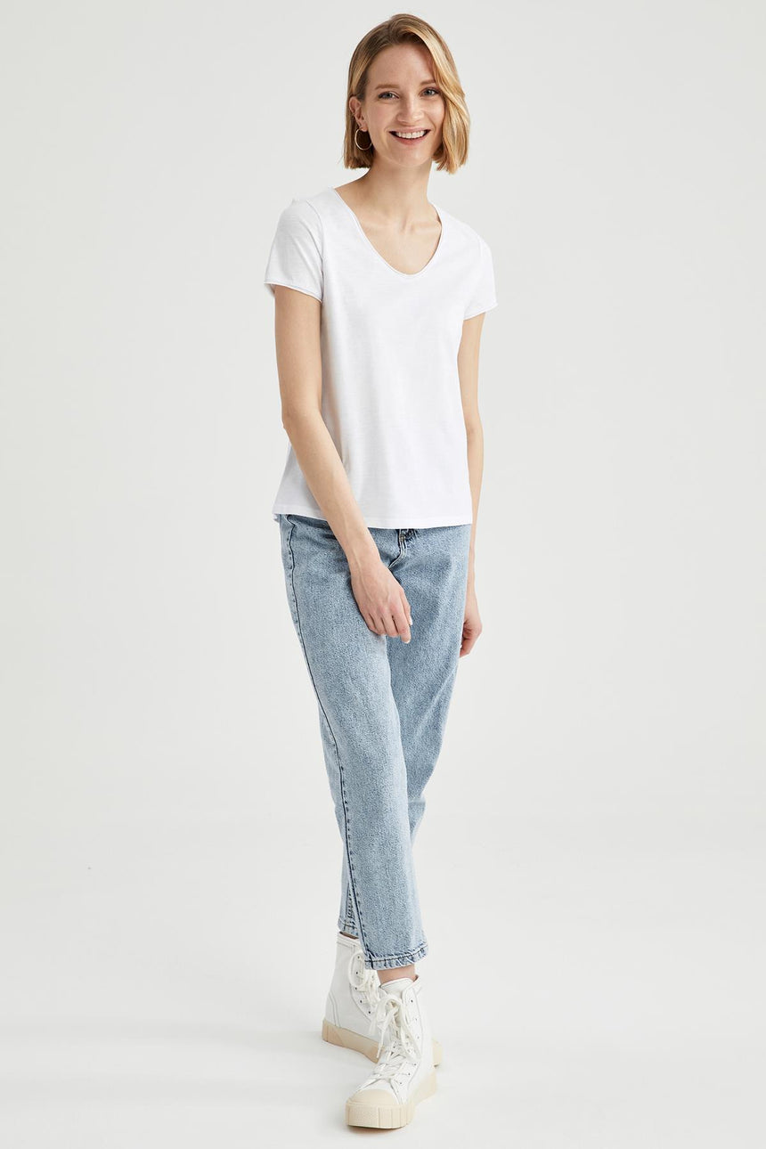 DeFacto K1507AZ Kadın T-Shirt - Beyaz