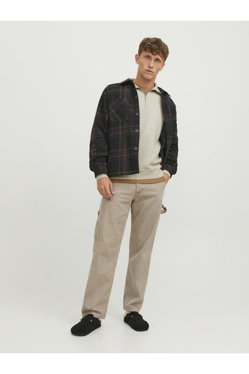 JACK&JONES JJEBRADLEY SWEAT HALF ZIP NOOS 12250747 - Bej/ Açık Gri