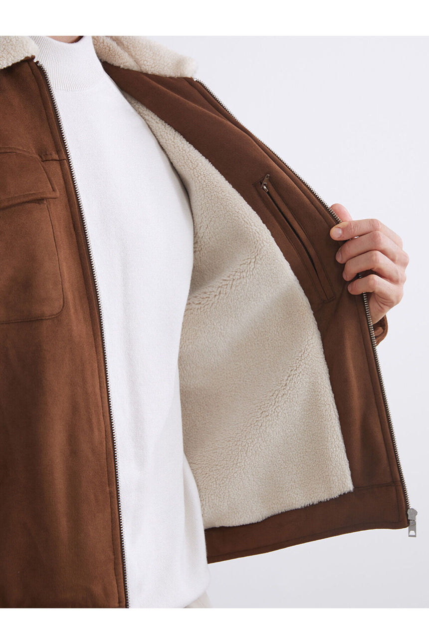 LC Waikiki Erkek Slim Fit Süet Görünümlü Mont - Açık Kahverengi