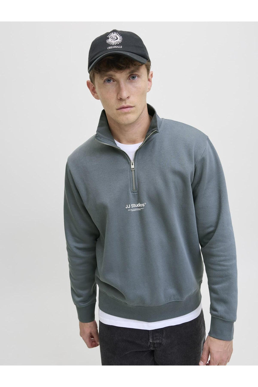 JACK&JONES JJESOHO SWEAT QUARTER ZIP HN NOOS 12278793 - Mavi/ Gri