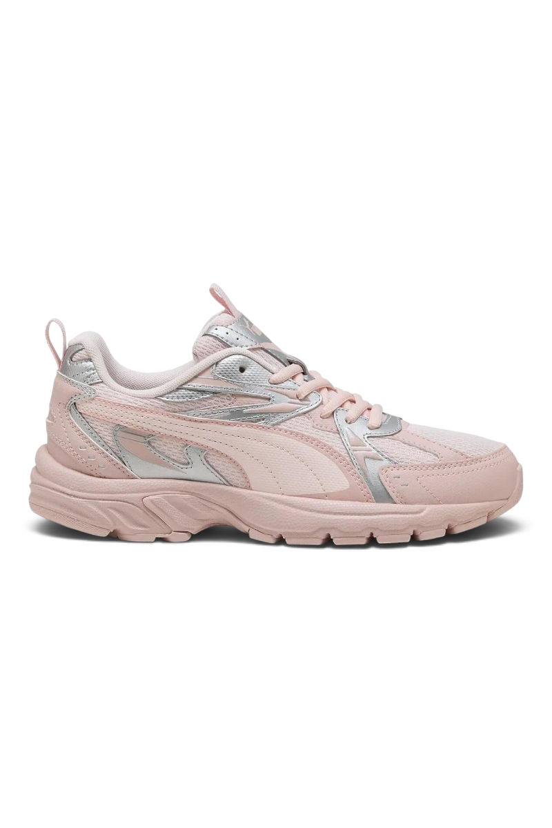 Sporline Puma Milenio Tech pembe ve eflatun detaylı unisex günlük spor ayakkabı, yan profil görünümü