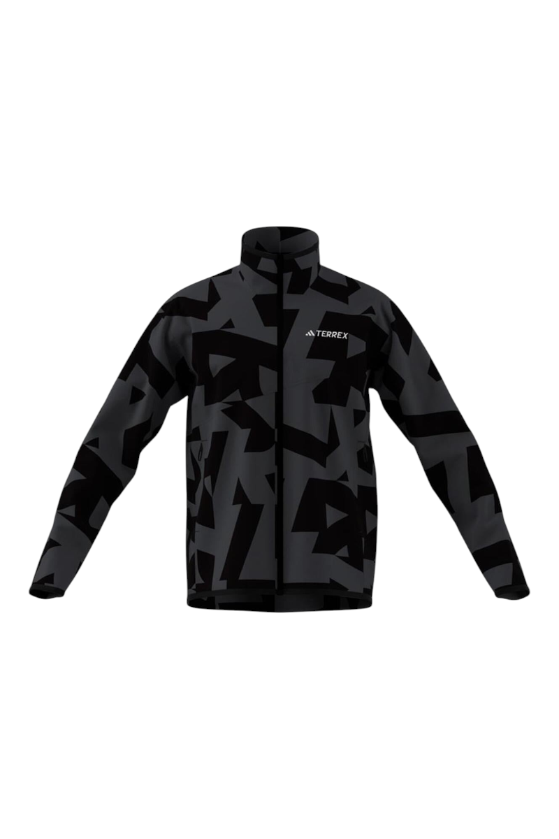 Sporline adidas MT Aop FZ FL erkek ceket, siyah ve karbon renkli, geometrik desenli, %100 polyester regular kesim