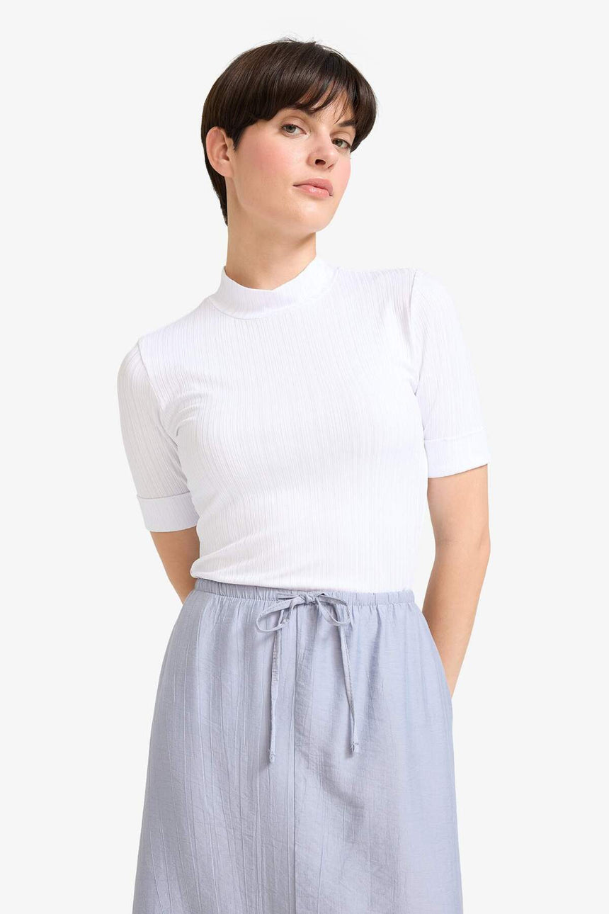DeFacto Kadın Kısa Kollu T-Shirt B1177AX - Ekru
