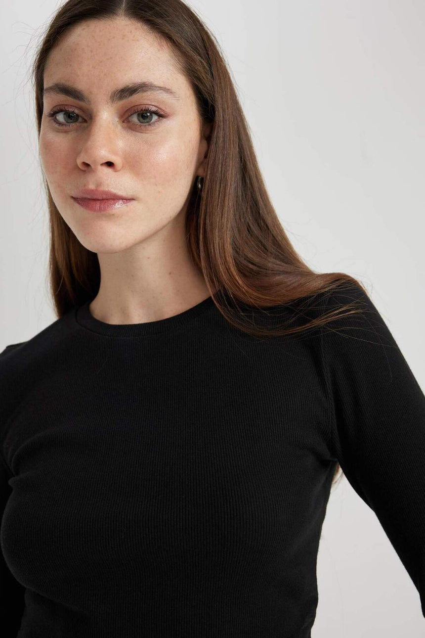DEFACTO KADIN Y9870AZ LONG SLEEVE T-SHIRT - Kırık Beyaz