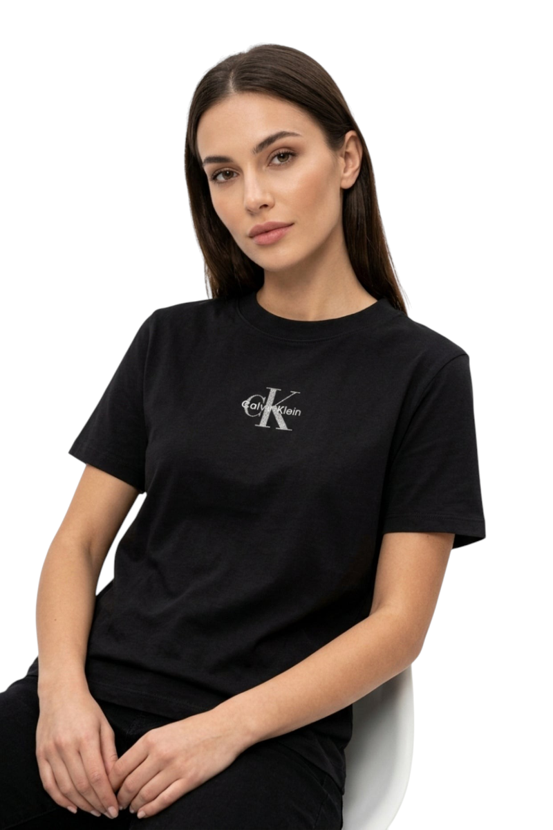 Sporline Calvin Klein siyah renkli, %100 pamuklu, regular kesim kadın tişörtü