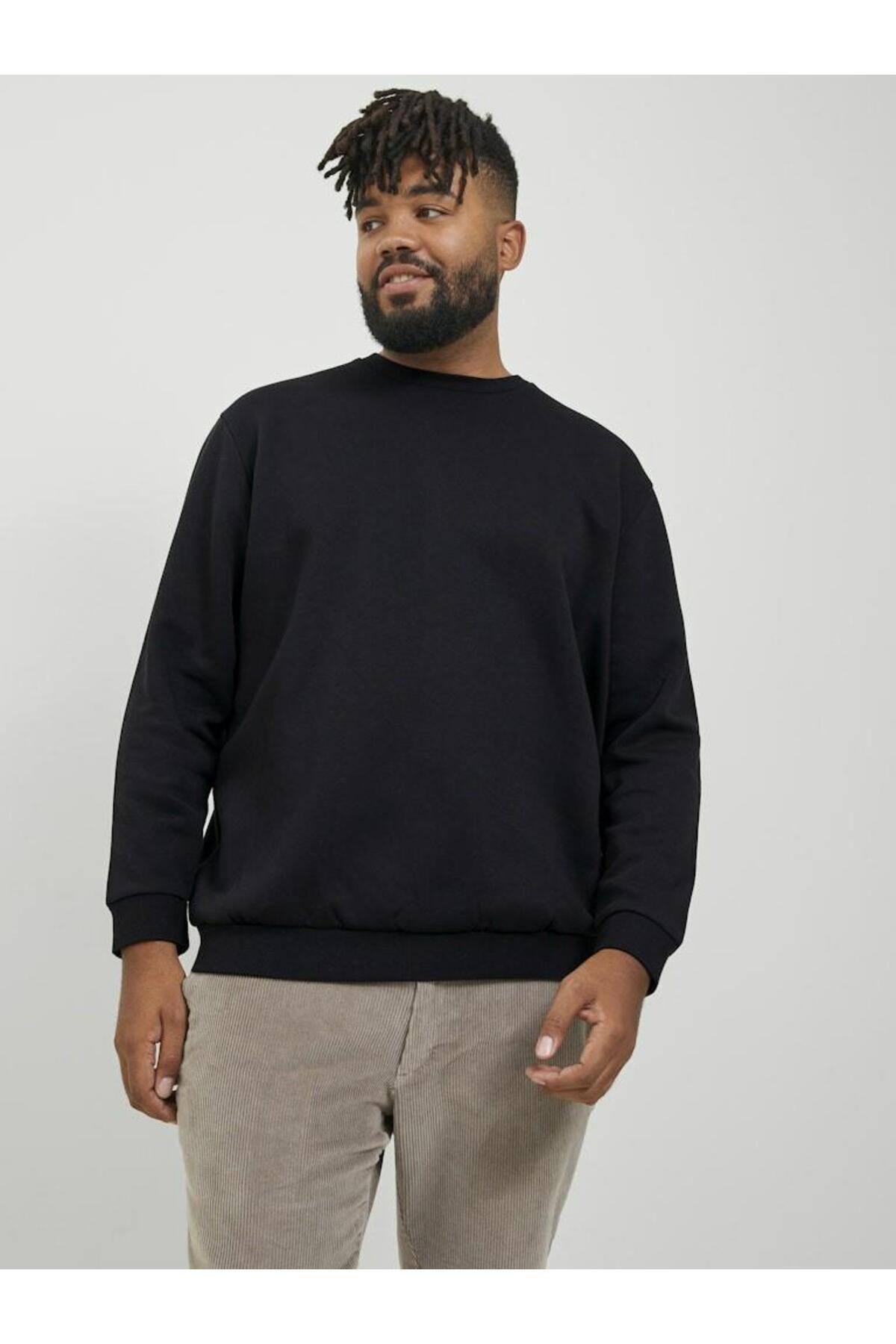 Jack & Jones Plus Bradley Erkek Büyük Beden Sweatshirt 12250594 - Siyah