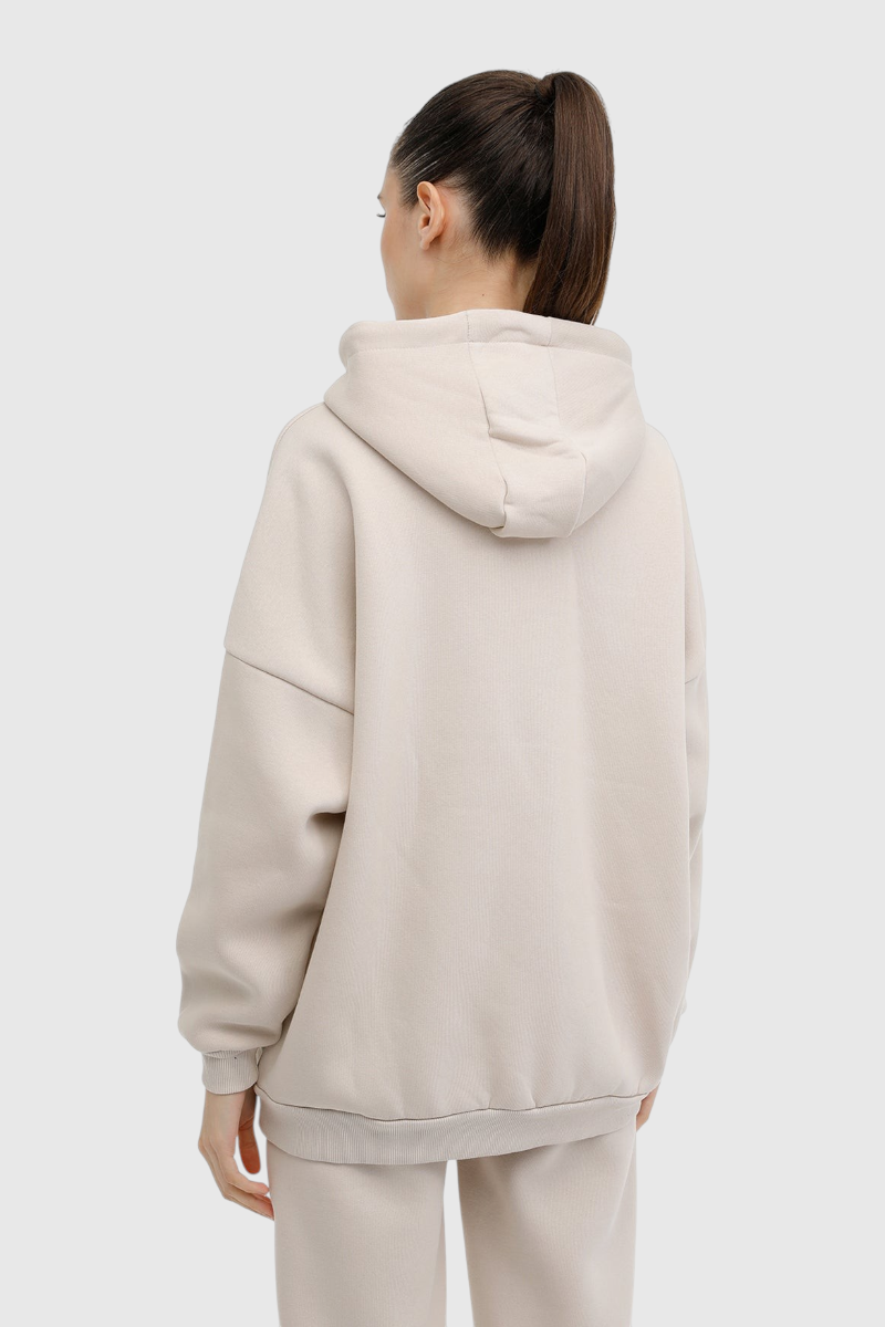 Sporline Lumberjack WB Marcia bej renkli, kapüşonlu, regular kesim kadın sweatshirt arkadan görünüm