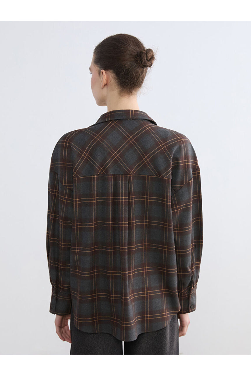 LCW KADIN S6M334B8 UK.GMK,SHIRTY-CHECKED-6S - Koyu Gri