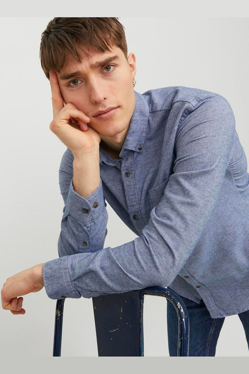 JACK&JONES JJECLASSIC MELANGE SHIRT LS NOOS 12235974 - Mavi