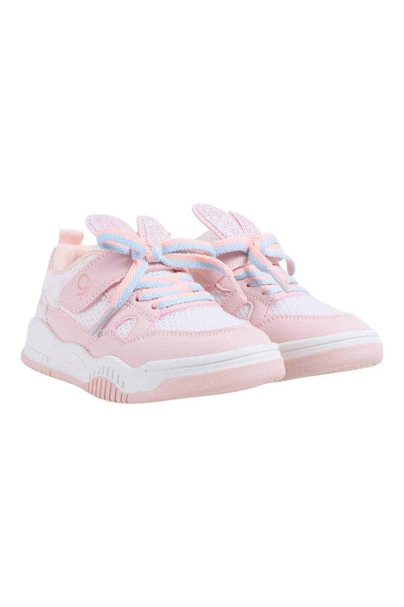 Sporline Benetton pudra pembe renkli, %100 deri malzemeden üretilmiş, bağcıklı çocuk sneaker ayakkabı