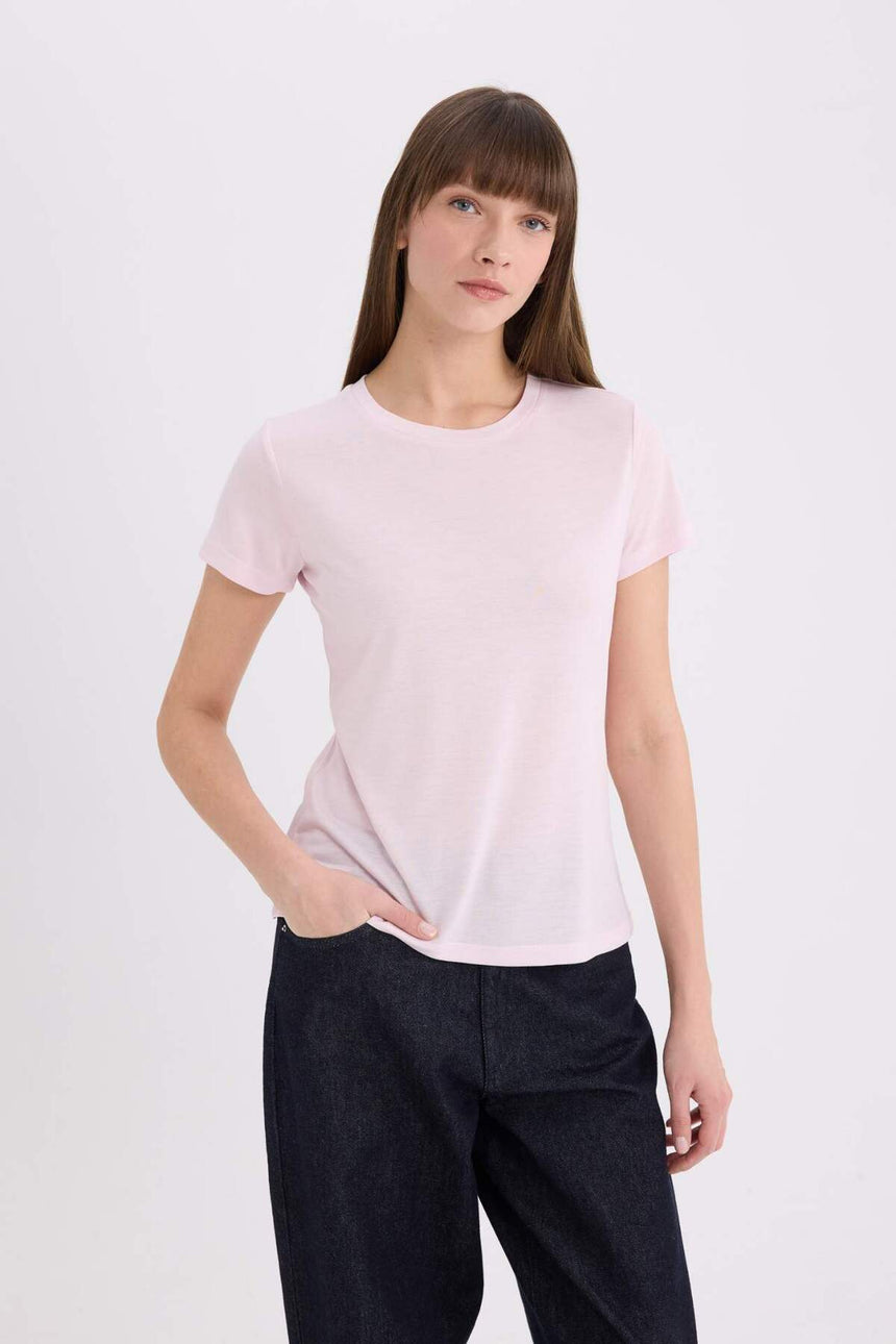 Defacto Kadın Short Sleeve T-Shirt W7299Az - Açık Pembe