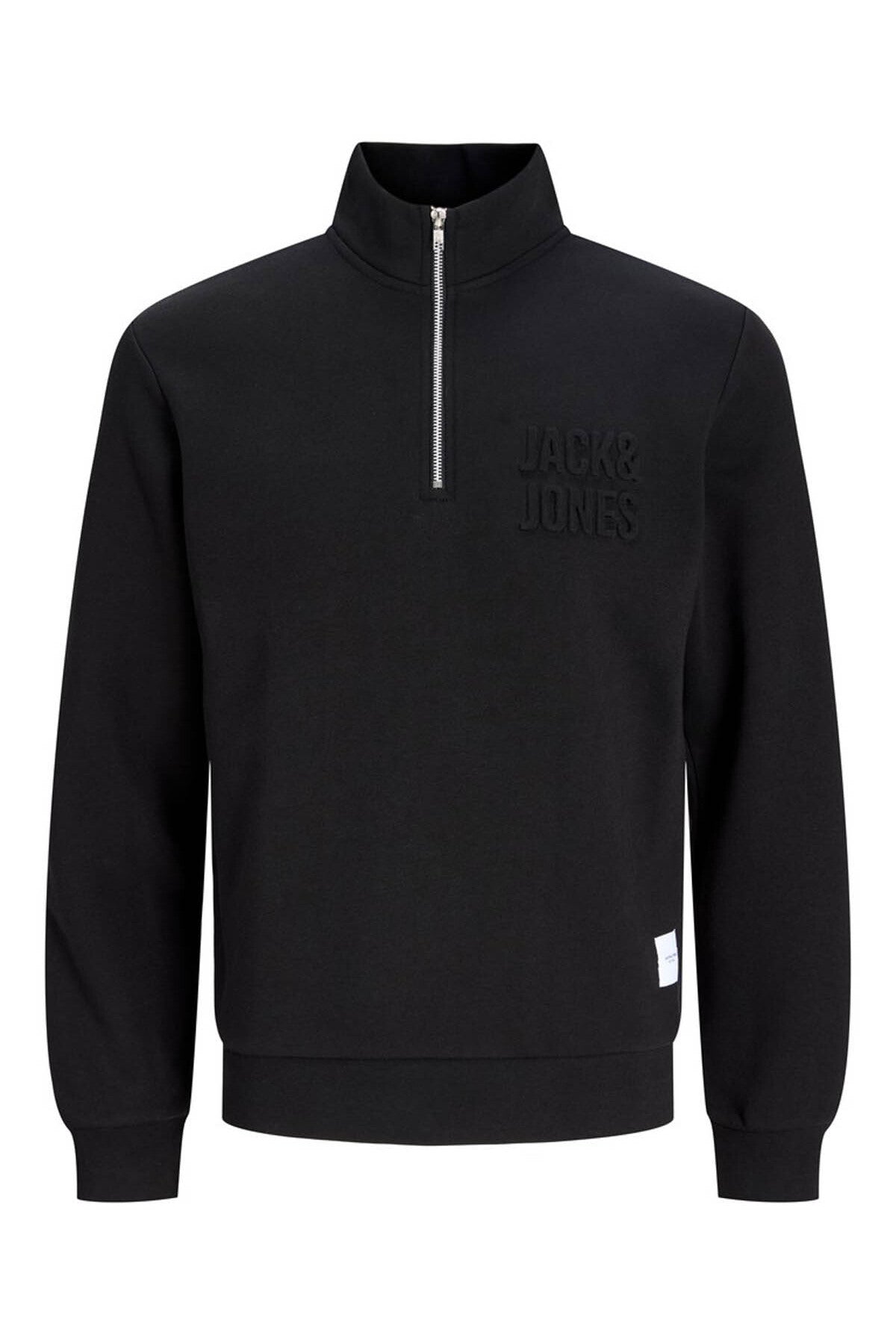 Jack & Jones Newove Erkek Dik Yaka Yarım Fermuarlı Sweatshirt 12299799 - Siyah
