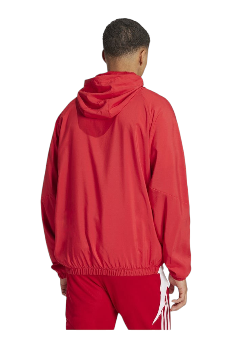 Sporline adidas erkek kırmızı kapüşonlu regular kesim spor ceket, arka görünüm