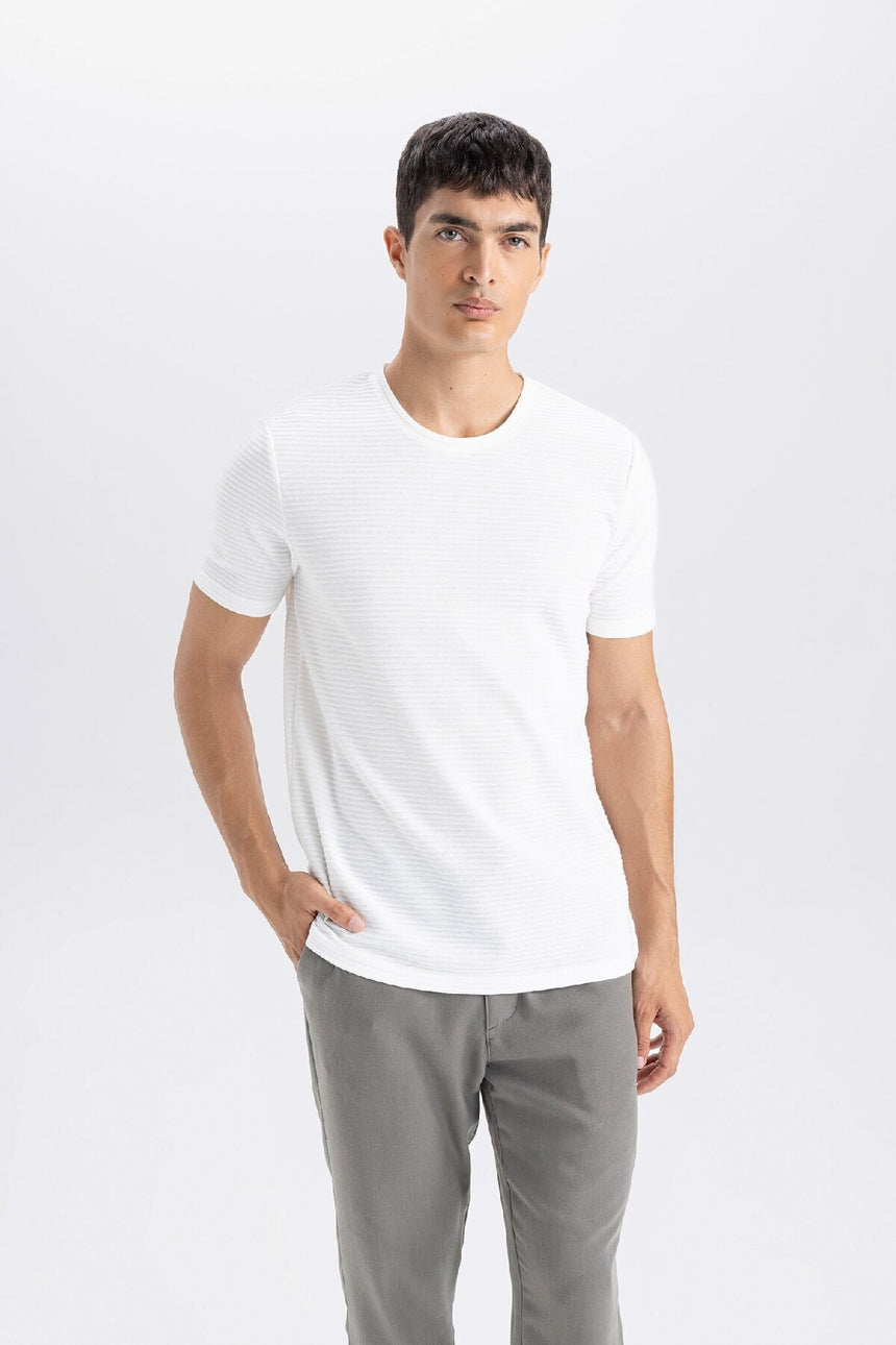 Defacto Erkek T-Shirt M6608Az - Ekru