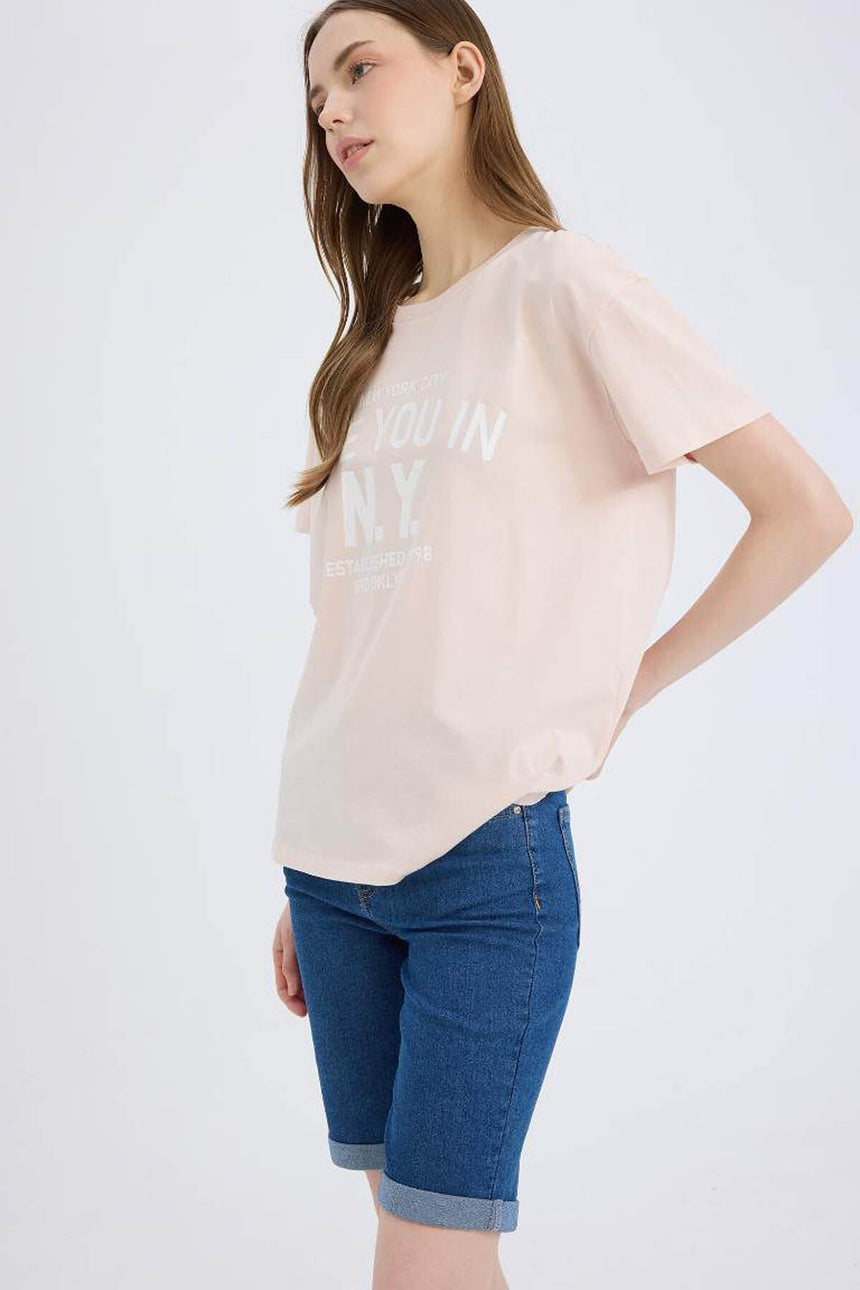 DeFacto Kadın Kısa Kollu T-Shirt E0720AX - Açık Pembe