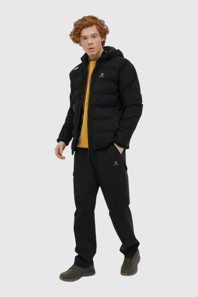 Sporline Lumberjack ML Acelin siyah erkek şişme mont, %100 polyester, kapüşonlu ve regular kesim tasarım.